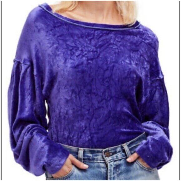 We The Free Milan Crushed Purple Velvet Dolman Long Sleeve Top, Small - Picture 1 of 10